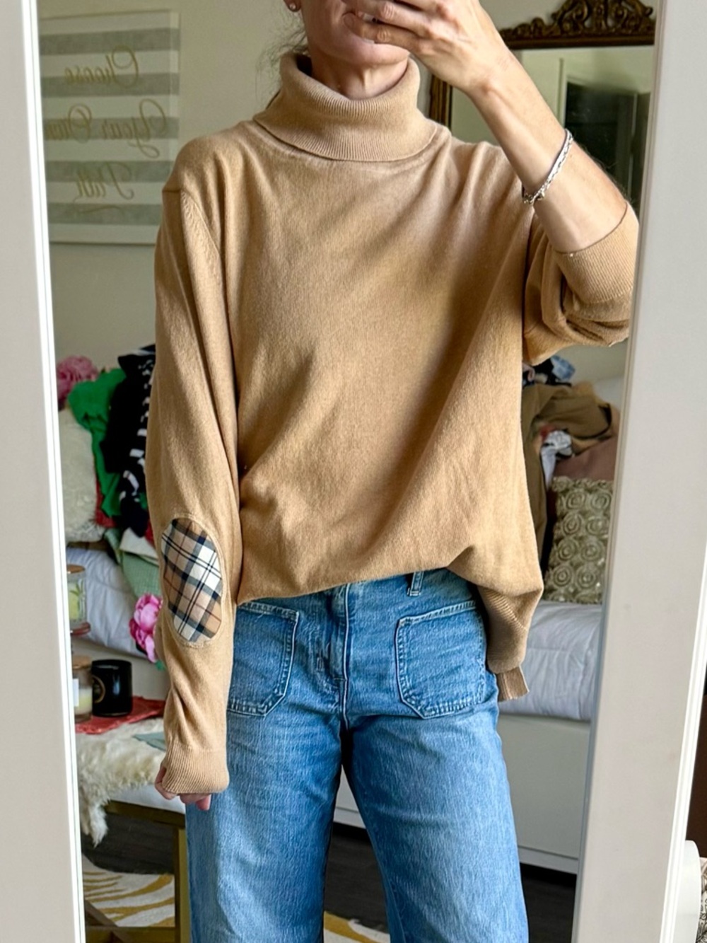 Barbour Pendle Roll Collar Wool Blend Camel Turtleneck US 14 - Picture 2 of 12